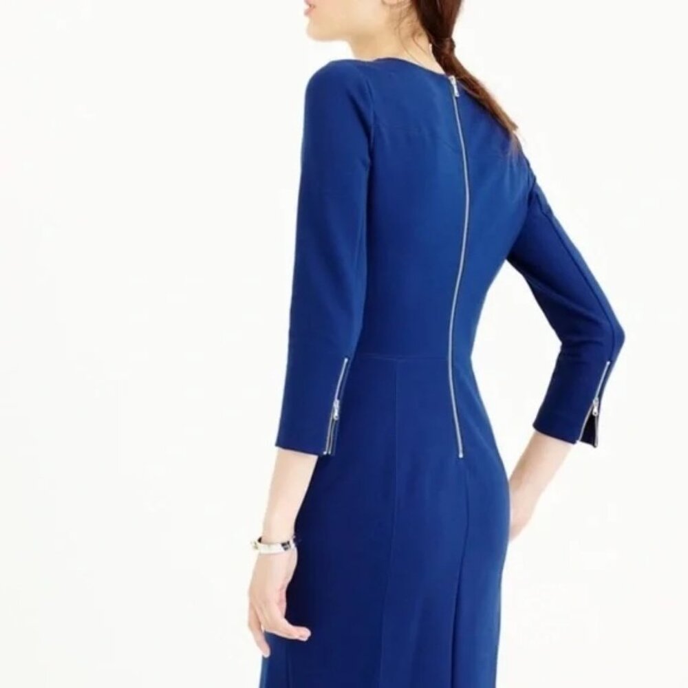 J Crew Structured Knit Zip Sheath Dress (Blue / 0) (Style B6128) - Picture 2 of 5